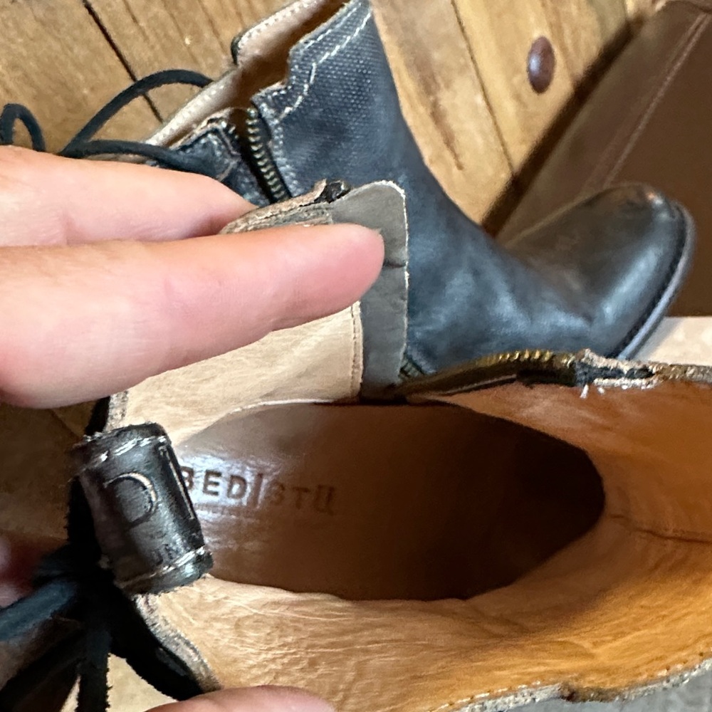BED|STU Blaire Grafhito Rustic Lace Up Leather Boots with side zipper. - Picture 3 of 8